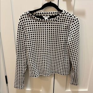 Bar III Black and White Grid Knit Top